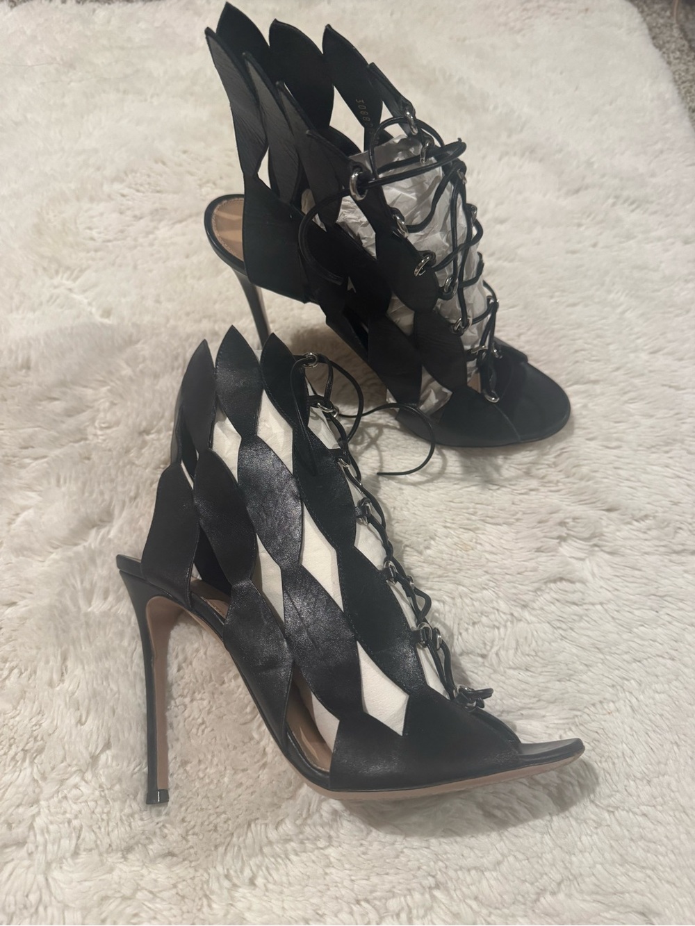 Gianvitto Rossi - Women's Black Lace-Up Cutout Stiletto Heels